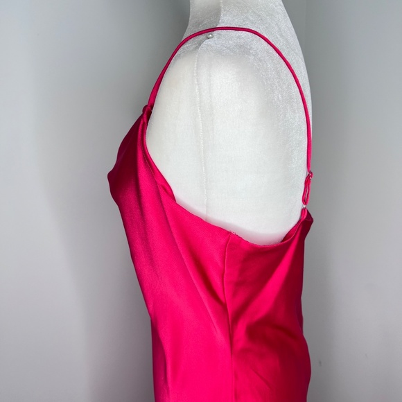 Glamorous Hot Pink Satin Silky Cowl Neck Slip Dress 8 - Picture 4 of 6